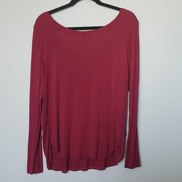 H by bordeaux burgundy large scoop neck long sleeve top - Picture 6 of 9